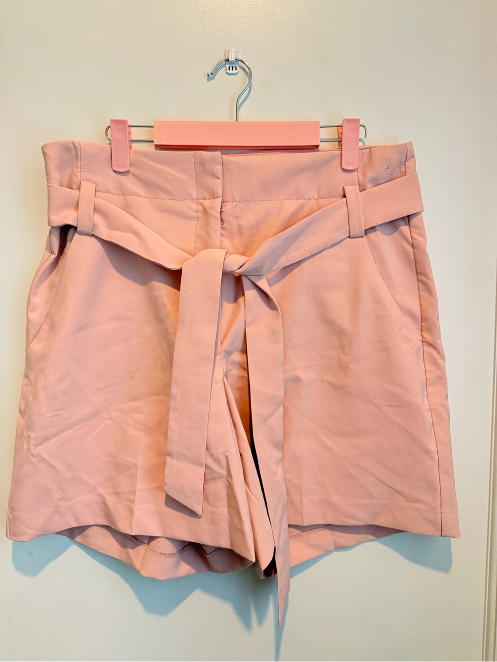High-Waist Pink Paperbag Tie-Waist Shorts
